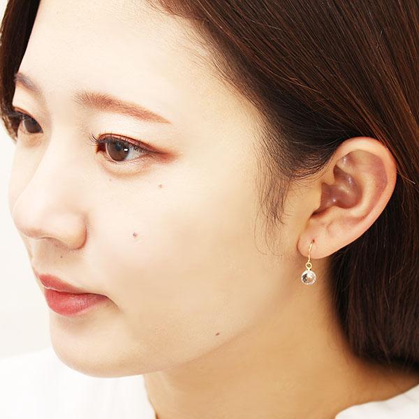 ピアス フックピアス ホワイトクォーツ 天然 6mm ミラーボールカット
