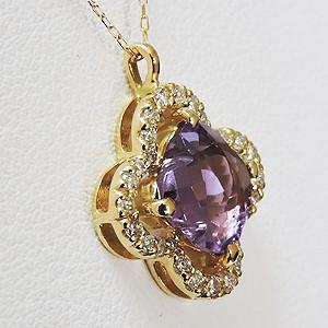 ネックレス アメジスト ペンダント ダイヤモンド k18 18金 ゴールド 紫