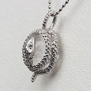 水晶 ネックレス スネーク 蛇 ネックレス k18 ホワイトゴールド ヘビ 送料無料 人気 プレゼント ギフト ご褒美 自分買い puの画像