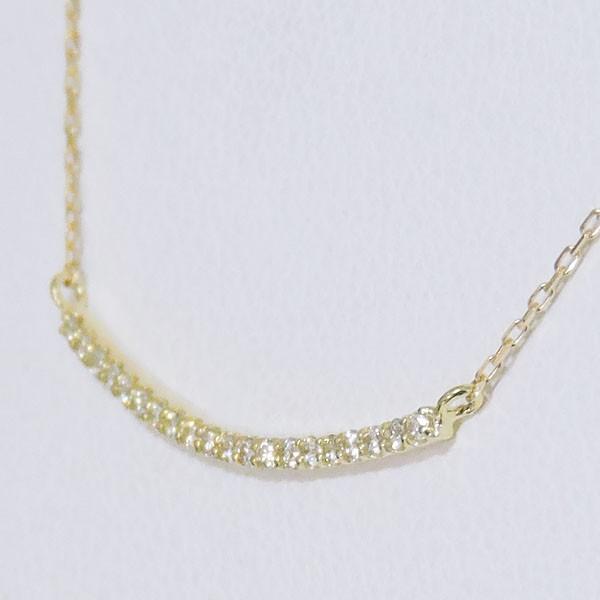 ペンダントネックレス カーブライン ダイヤモンド k18 イエロー