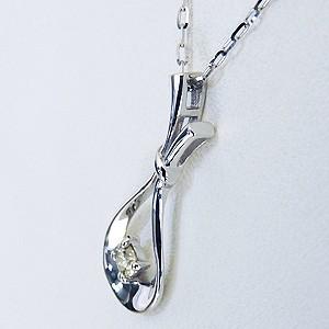 ペンダントネックレス ダイヤモンド ネックレス 0.10ct k18 ホワイトゴールド フラワー／リボン ペンダントチェーン付き 送料無料 プレゼント ギフト puの画像