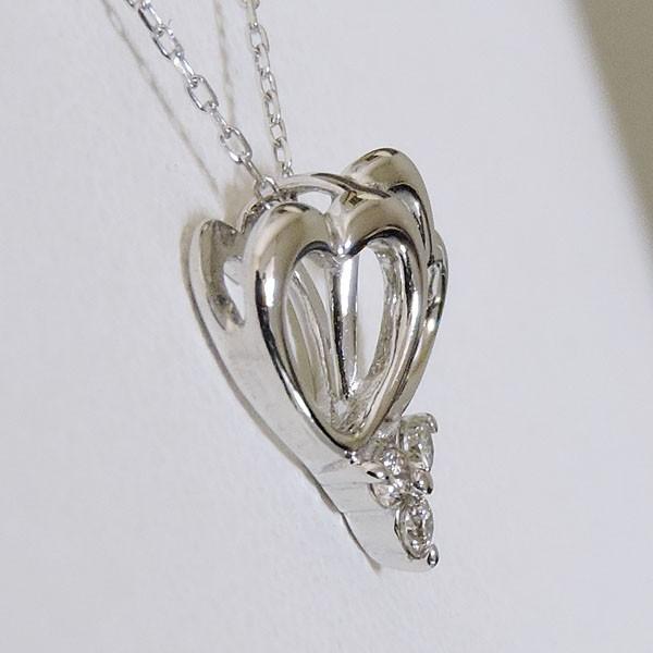 ダイヤモンド ペンダントネックレス k18 ホワイトゴールド 0.06ct Wハート型 可愛い レディース ダイヤ保証書付 送料無料 プレゼント ギフト puの画像