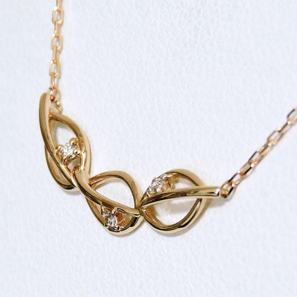 ペンダントネックレス リーフ型 カーブライン ダイヤモンド k18 ピンクゴールド レディース ジュエリー プレゼント ギフト ご褒美 自分買い puの画像