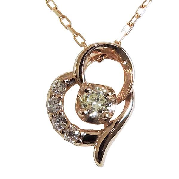 ペンダントネックレス ダイヤモンド 0.05ct k18 ピンクゴールド ハート
