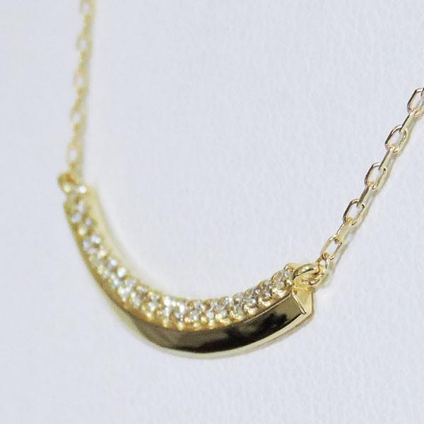 ペンダントネックレス カーブライン バー型 ダイヤモンド k18 イエロー