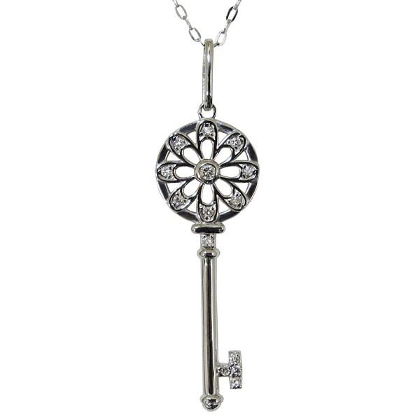 ペンダントネックレス 鍵モチーフ フラワーキーヘッド ダイヤモンド