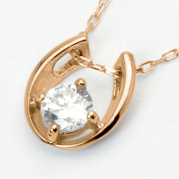 ダイヤモンド ホースシュー 馬蹄 ネックレス ホースシューネックレス k18 18k 18金 ピンクゴールド レディース 送料無料 4月誕生石 プレゼント 自分買い puの画像