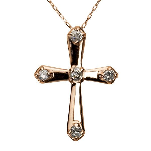 クロスネックレス 十字架ネックレス ダイヤモンド ネックレス クロス 十字架 k18 18k 18金 ピンクゴールド 送料無料 レディース プレゼント 自分買い puの画像