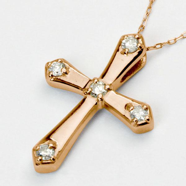 クロスネックレス 十字架ネックレス ダイヤモンド ネックレス クロス 十字架 k18 18k 18金 ピンクゴールド 送料無料 レディース プレゼント 自分買い puの画像