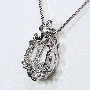 ダイヤモンド 0.07ct ペンダント ネックレス k18 ホワイトゴールド フラワーリース k10 チェーン付 送料無料 プレゼント ギフト ご褒美 自分買い puの画像