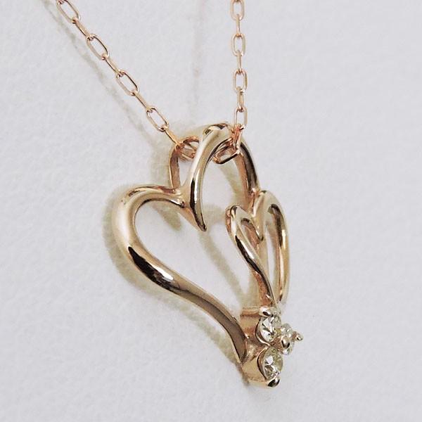 ペンダントネックレス ダイヤモンド 0.06ct k18 ピンクゴールド W ハート 大小ハート レディース ダイヤ 保証書付 送料無料 プレゼント ご褒美 自分買い puの画像