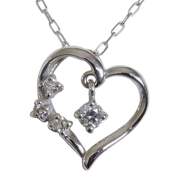 ペンダントネックレス ダイヤモンド 0.06ct k18 ホワイトゴールド ハート モチーフ レディース ダイヤ 保証書付 送料無料 プレゼント ギフト 自分買い puの画像