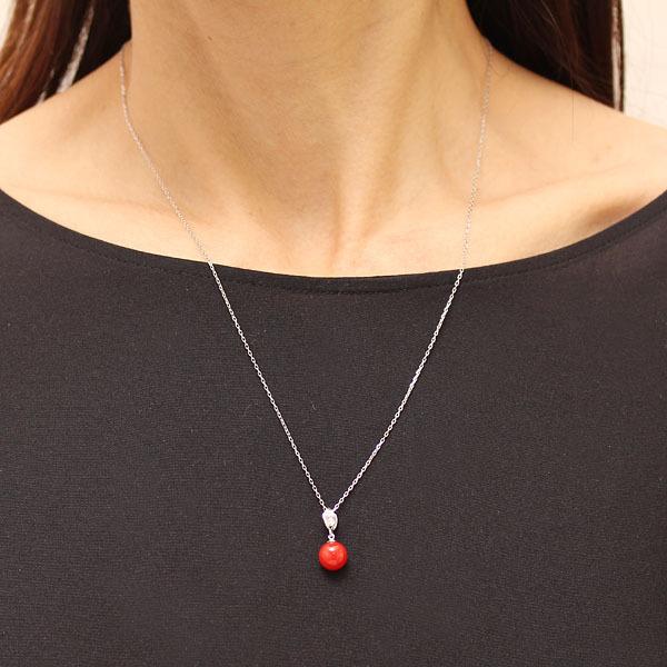 ネックレス レディース 珊瑚 k18 18金 ホワイトゴールド 赤珊瑚 さんご  