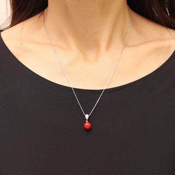 ネックレス レディース 珊瑚 k18 18金 ホワイトゴールド 赤珊瑚 さんご