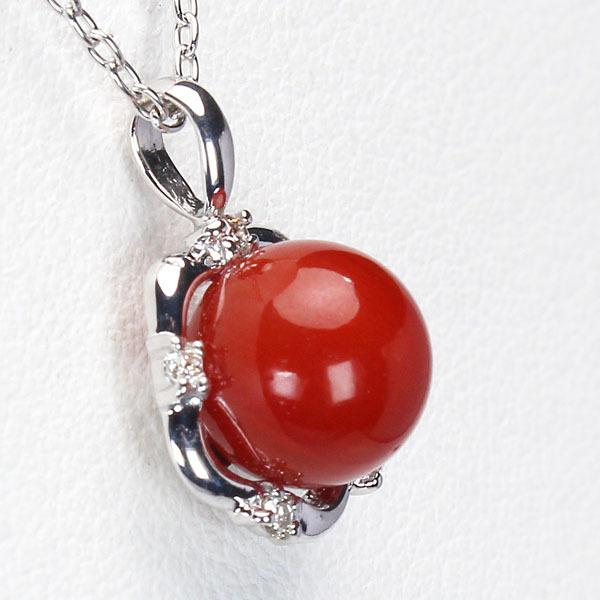 ネックレス レディース 珊瑚 k18 18金 ホワイトゴールド 赤珊瑚 さんご