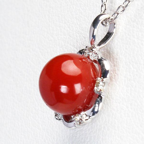 ネックレス レディース 珊瑚 k18 18金 ホワイトゴールド 赤珊瑚 さんご