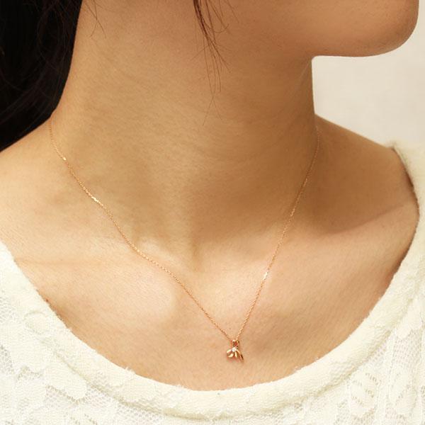 10Kピンクゴールド リボンネックレス ダイヤモンド