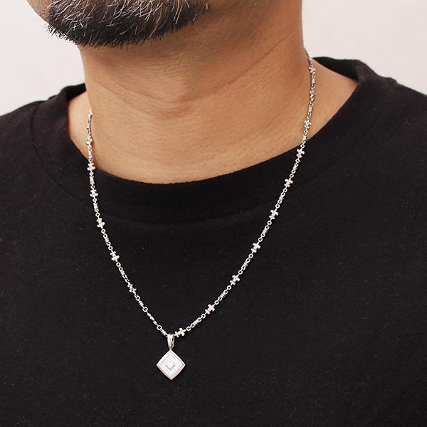 メンズ チェーン ネックレス 男性用 シルバー 全長50cm 百合の紋章 中折れ式留め金具 送料無料 プレゼント ギフト 自分買い ご褒美の画像