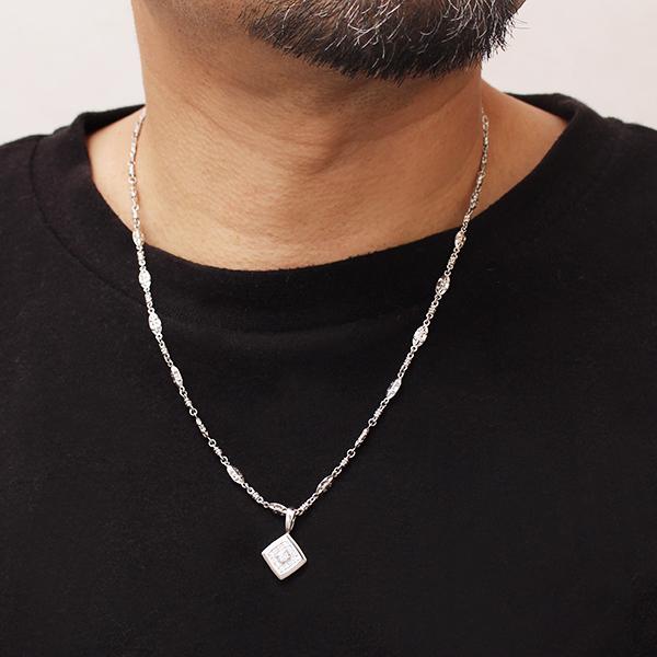 メンズ チェーン ネックレス 男性用 シルバー 全長50cm 百合の紋章 中折れ式留め金具 送料無料 プレゼント ギフト 自分買い ご褒美の画像