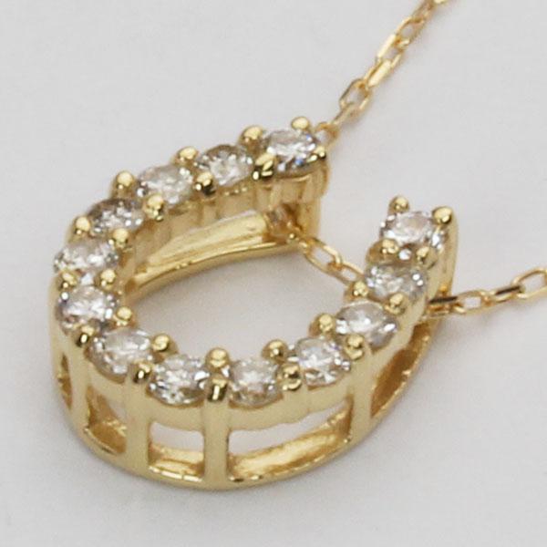 ダイヤモンド ネックレス ダイヤ ペンダント ホースシュー 馬蹄 k18 18金 18k イエローゴールド 送料無料 レディース 4月誕生石 プレゼント 自分買い puの画像