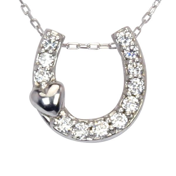 ホースシュー 馬蹄 ハート ダイヤモンド ネックレス ホースシューネックレス ペンダント k10 10k 10金 ホワイトゴールド レディース 送料無料 カジュアル puの画像