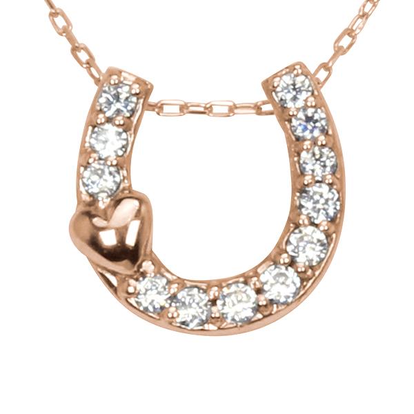 ホースシュー 馬蹄 ハート ダイヤモンド ネックレス ホースシューネックレス ペンダント k18 18k 18金 ピンクゴールド レディース 送料無料 カジュアル puの画像