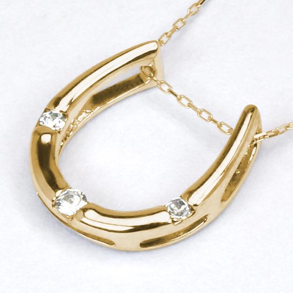 ホースシュー 馬蹄 ダイヤモンド ネックレス 馬蹄ネックレス ダイヤ ペンダント k18 18k 18金 イエローゴールド レディース 送料無料 カジュアル puの画像