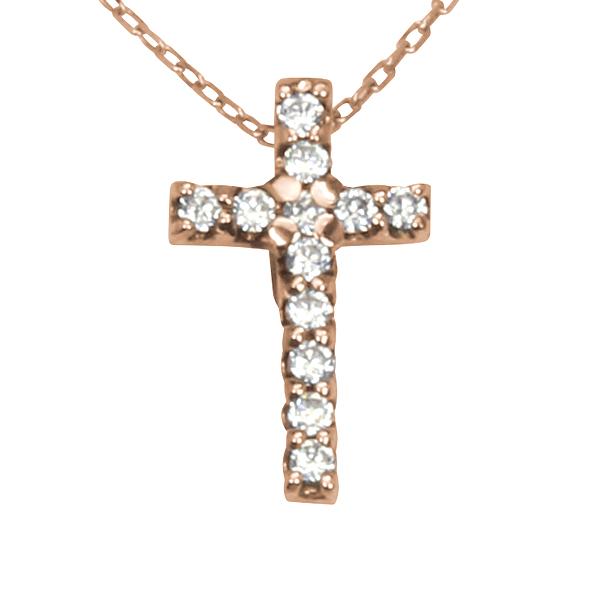 クロス 十字架 ダイヤモンド ネックレス クロスネックレス ダイヤ ペンダント k18 18k 18金 ピンクゴールド レディース 送料無料 カジュアル プレゼント puの画像