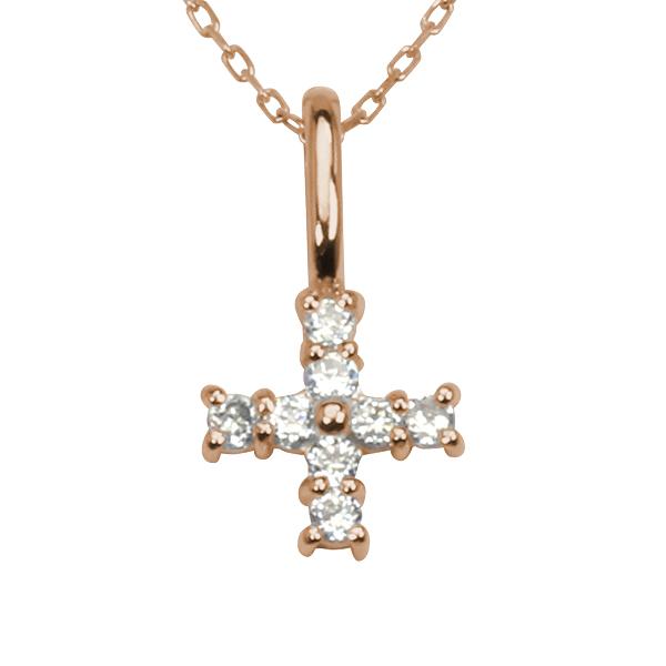 クロス 十字架 ダイヤモンド クロスネックレス ダイヤ ペンダント k18 18k 18金 ピンクゴールド レディース 送料無料 カジュアル 記念日 プレゼント puの画像