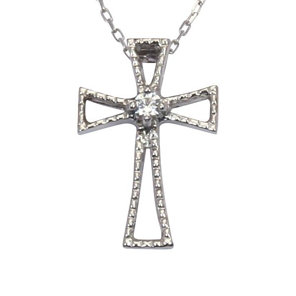 クロス 十字架 ダイヤモンド ネックレス クロスネックレス ダイヤ ペンダント 18金 k18 18k ホワイトゴールド レディース 送料無料 カジュアル プレゼント puの画像