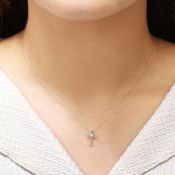 クロス 十字架 ダイヤモンド ネックレス クロスネックレス ダイヤ ペンダント 18金 k18 18k ホワイトゴールド レディース 送料無料 カジュアル プレゼント puの画像