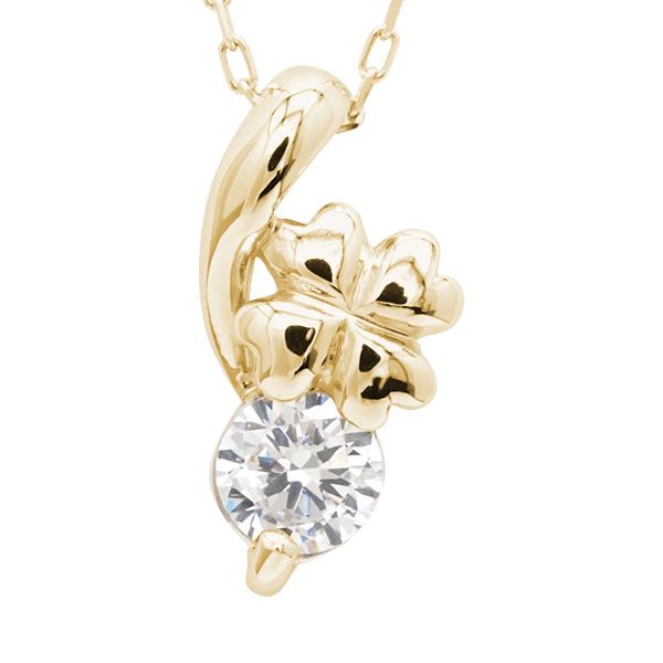 クローバー ダイヤモンド ネックレス クローバーネックレス ダイヤモンドネックレス ダイヤ 0.10ct k18 18金 18k イエローゴールド 四葉のクローバー puの画像