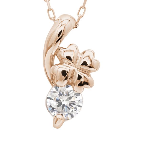 クローバー ダイヤモンド ネックレス クローバーネックレス ダイヤモンドネックレス 0.10ct k18 18金 18k ピンクゴールド 四葉のクローバー レディース puの画像