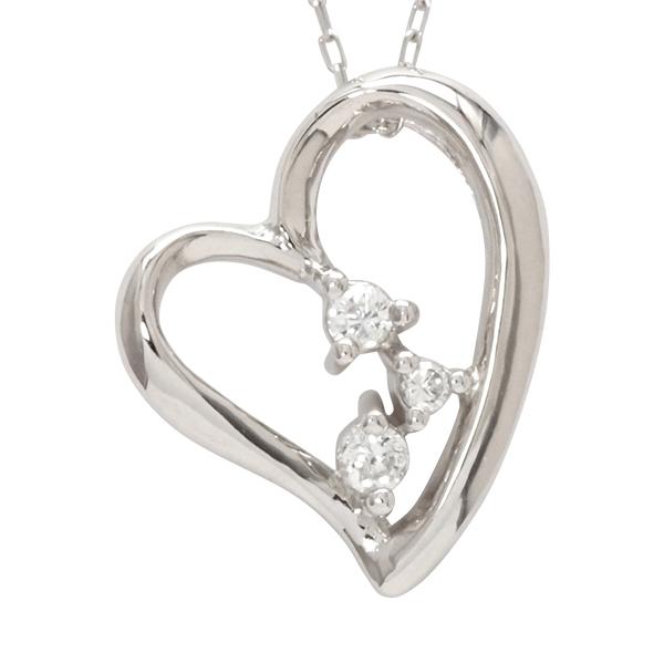 ハート ネックレス ダイヤモンドネックレス ハート ダイヤ 0.05ct 18金 k18 18k ホワイトゴールド レディース 送料無料 カジュアル プレゼント ギフト puの画像