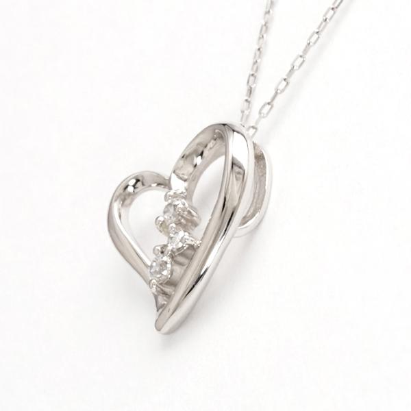 ハート ネックレス ダイヤモンドネックレス ハート ダイヤ 0.05ct 18金 k18 18k ホワイトゴールド レディース 送料無料 カジュアル プレゼント ギフト puの画像