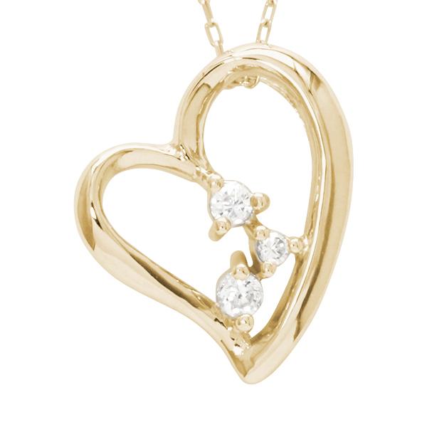 ハート ネックレス ダイヤモンドネックレス ハート ダイヤ 0.05ct 18金 k18 18k イエローゴールド レディース 送料無料 カジュアル プレゼント ギフト puの画像