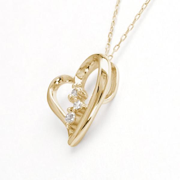 ハート ネックレス ダイヤモンドネックレス ハート ダイヤ 0.05ct 18金 k18 18k イエローゴールド レディース 送料無料 カジュアル プレゼント ギフト puの画像