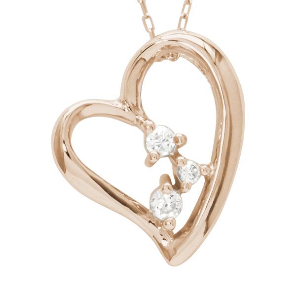 ハート ネックレス ダイヤモンドネックレス ダイヤ 0.05ct 18金 k18 18k ピンクゴールド レディース 送料無料 カジュアル 普段使い プレゼント ギフト puの画像
