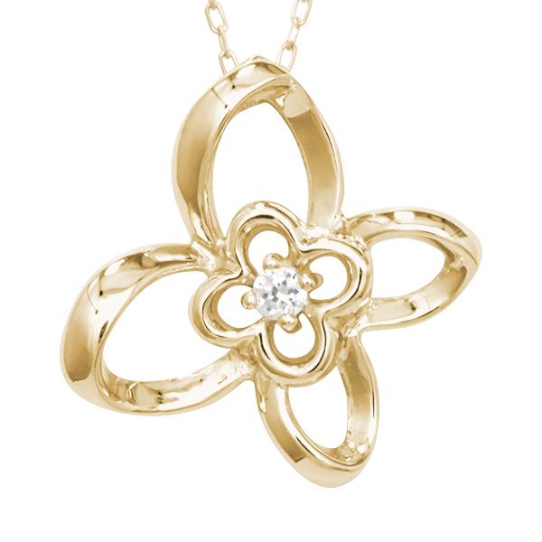 ダイヤモンド ネックレス バタフライ フラワー ダイヤ 0.02ct k18 18k 18金 イエローゴールド レディース 送料無料 カジュアル プレゼント puの画像