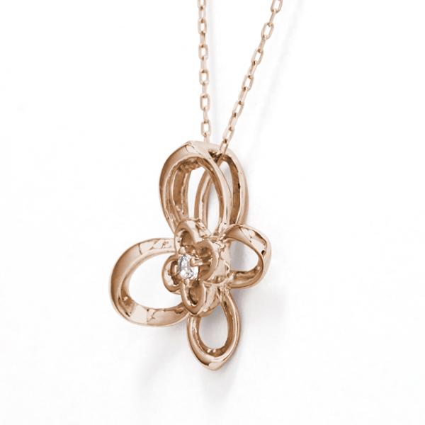 ダイヤモンド ネックレス バタフライ フラワー ダイヤ 0.02ct ペンダントトップ k18 18k 18金 ピンクゴールド レディース 送料無料 カジュアル プレゼント puの画像