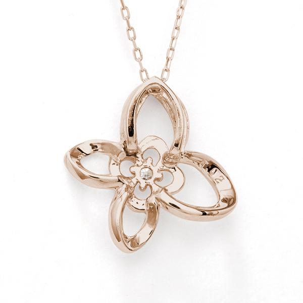 ダイヤモンド ネックレス バタフライ フラワー ダイヤ 0.02ct ペンダントトップ k18 18k 18金 ピンクゴールド レディース 送料無料 カジュアル プレゼント puの画像