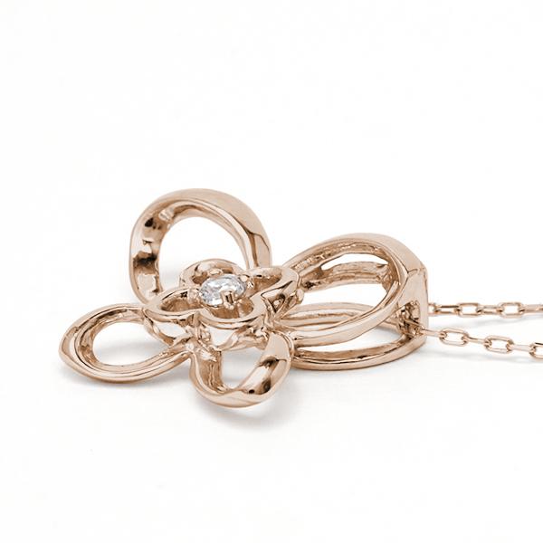 ダイヤモンド ネックレス バタフライ フラワー ダイヤ 0.02ct ペンダントトップ k18 18k 18金 ピンクゴールド レディース 送料無料 カジュアル プレゼント puの画像