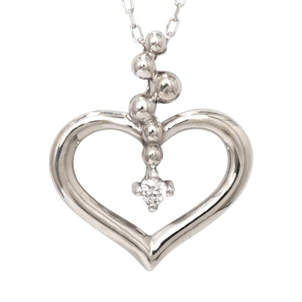 ダイヤモンド ハート ネックレス ダイヤモンドネックレス ハートネックレス ダイヤ 0.01ct 18金 k18 18k ホワイトゴールド レディース 送料無料 カジュアル puの画像