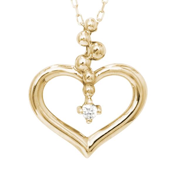 ダイヤモンド ハート ネックレス ダイヤモンドネックレス ハートネックレス ダイヤ 0.01ct 18金 k18 18k イエローゴールド レディース 送料無料 カジュアル puの画像