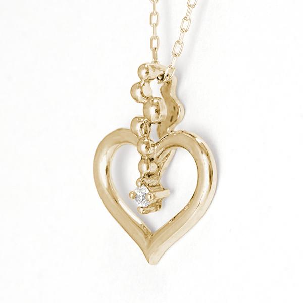 ダイヤモンド ハート ネックレス ダイヤモンドネックレス ハートネックレス ダイヤ 0.01ct 18金 k18 18k イエローゴールド レディース 送料無料 カジュアル puの画像