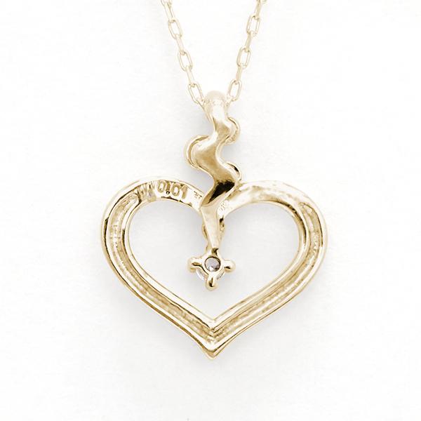 ダイヤモンド ハート ネックレス ダイヤモンドネックレス ハートネックレス ダイヤ 0.01ct 18金 k18 18k イエローゴールド レディース 送料無料 カジュアル puの画像