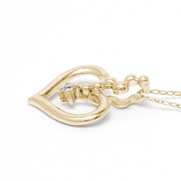 ダイヤモンド ハート ネックレス ダイヤモンドネックレス ハートネックレス ダイヤ 0.01ct 18金 k18 18k イエローゴールド レディース 送料無料 カジュアル puの画像