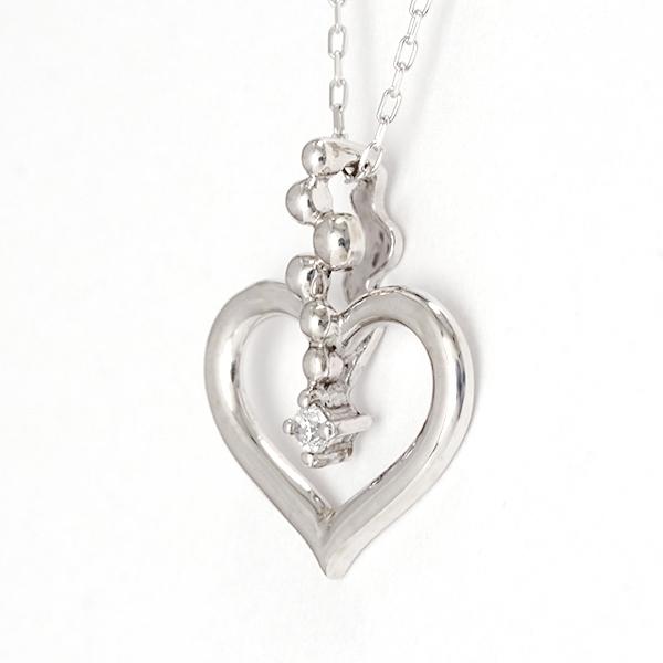 ダイヤモンド ハート ネックレス ダイヤモンドネックレス ハートネックレス ダイヤ 0.01ct 10金 k10 10k ホワイトゴールド レディース 送料無料 カジュアルの画像