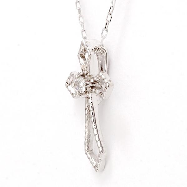 ダイヤモンド クロス 十字架 ネックレス ダイヤモンドネックレス クロスネックレス ダイヤ 0.02ct 18金 k18 18k ホワイトゴールド レディース 送料無料 puの画像