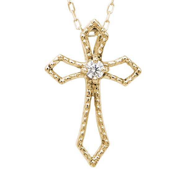 ダイヤモンド クロス 十字架 ネックレス ダイヤモンドネックレス クロスネックレス ダイヤ 0.02ct 18金 k18 18k イエローゴールド レディース 送料無料 puの画像
